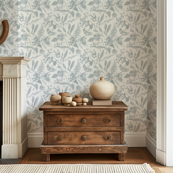 The Allie Hunter Collection - Cali Toile Wallpaper in Blue Grey