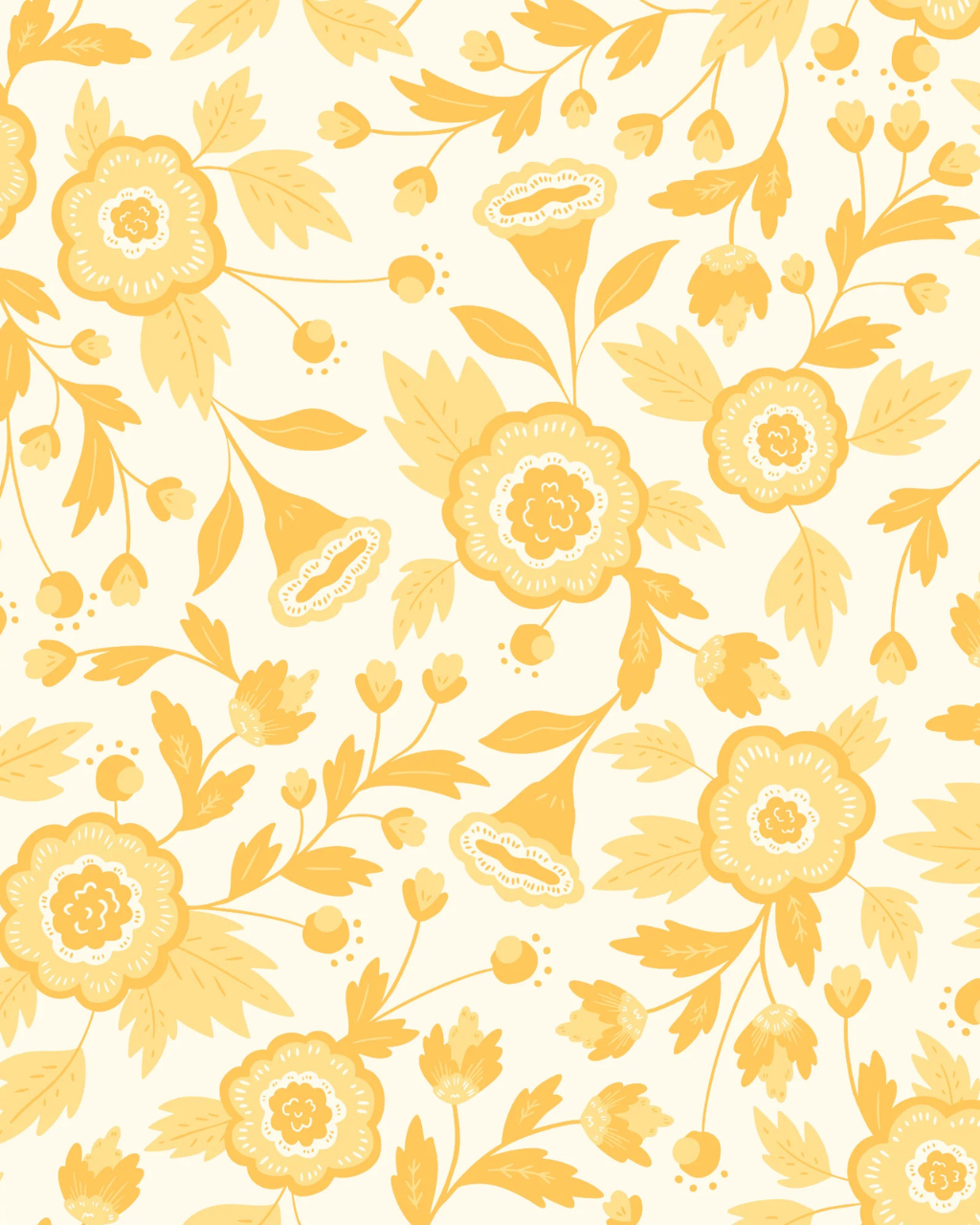 Ditsy Monochromatic Floral wallpaper with whimsical yellow flowers on off-white displayed in a cheerful modern room interior | Kitchen Wallpaper Ideas by Funky Paper Co