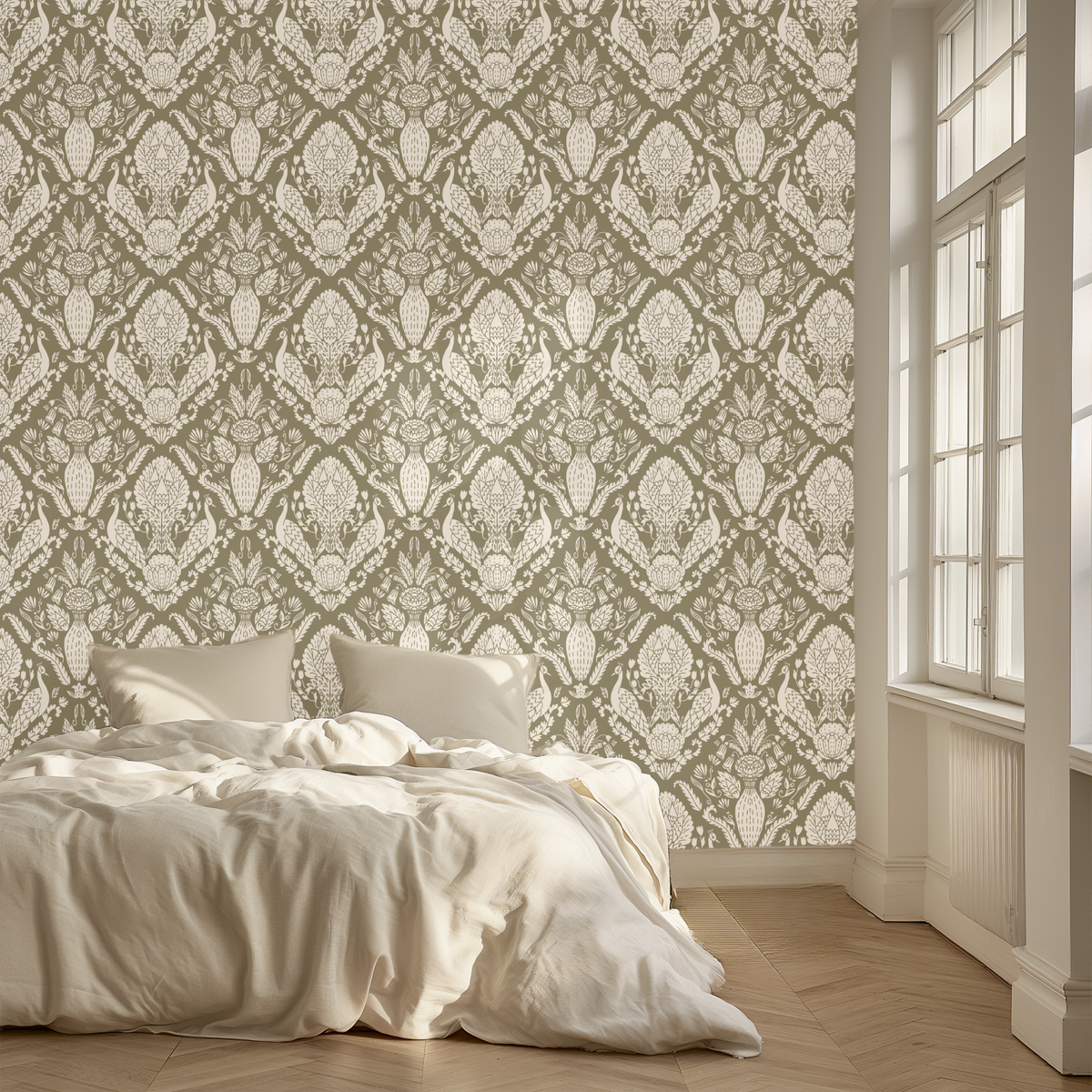 Peacock Damask - Earth Green