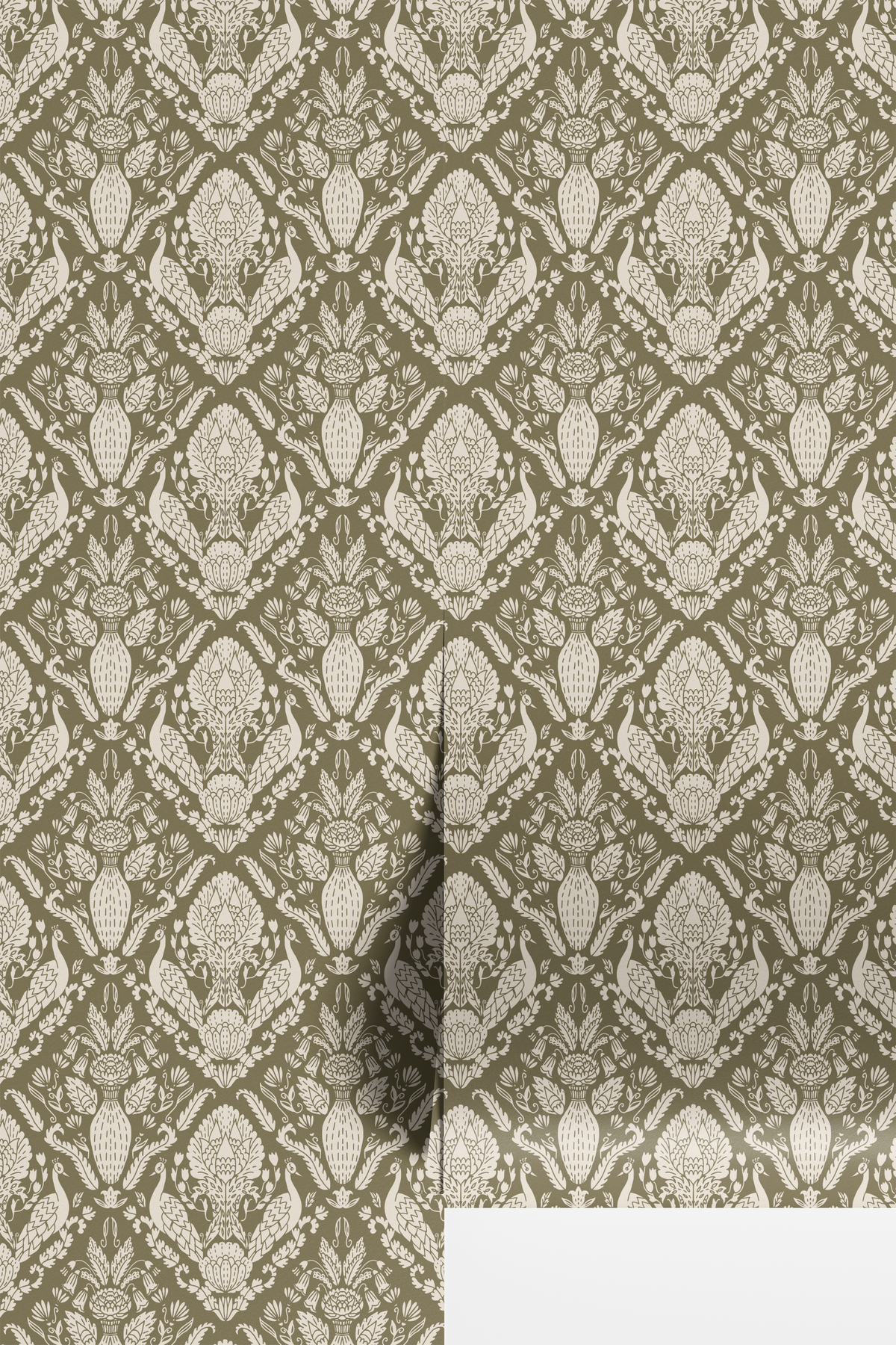 Peacock Damask - Earth Green
