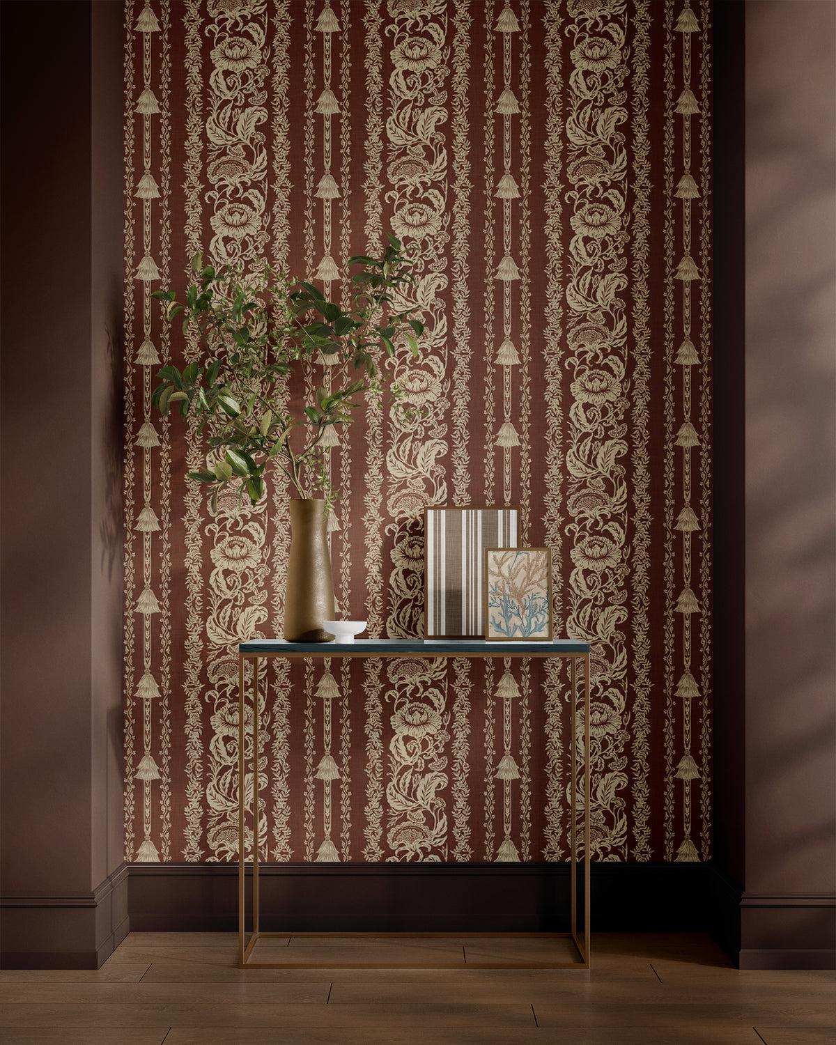 Oriental Floral Stripe - Rust