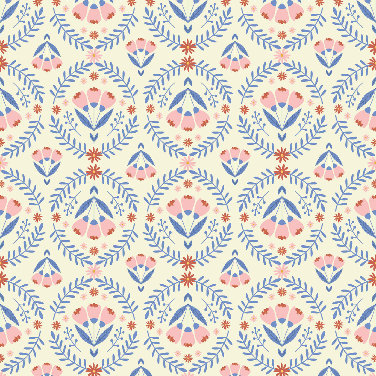 Floral Medallions - Pink and Blue