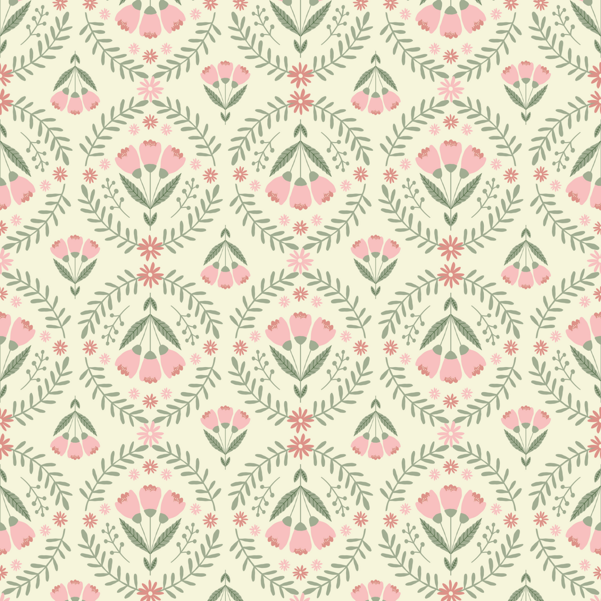 Floral Medallions - Pink and Green