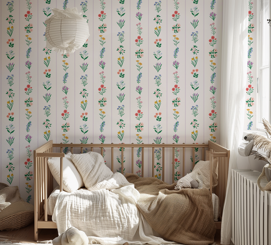 Vintage Vertical Floral Stripe