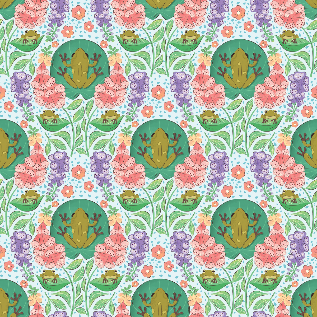 Floral Frogs - Aqua