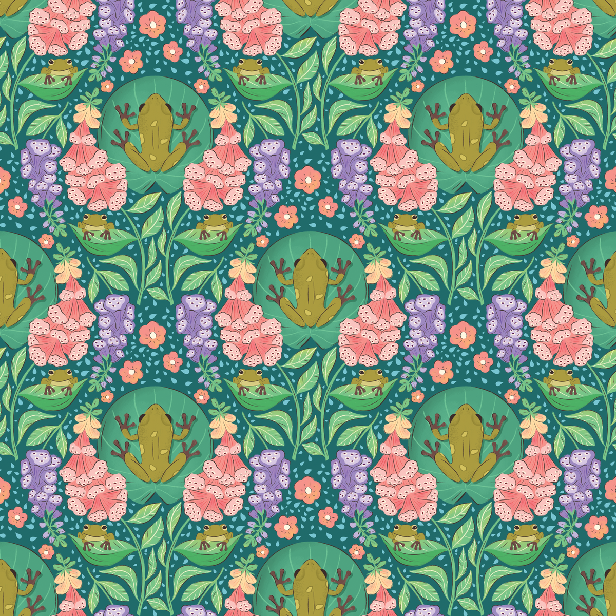 Floral Frogs - Teal