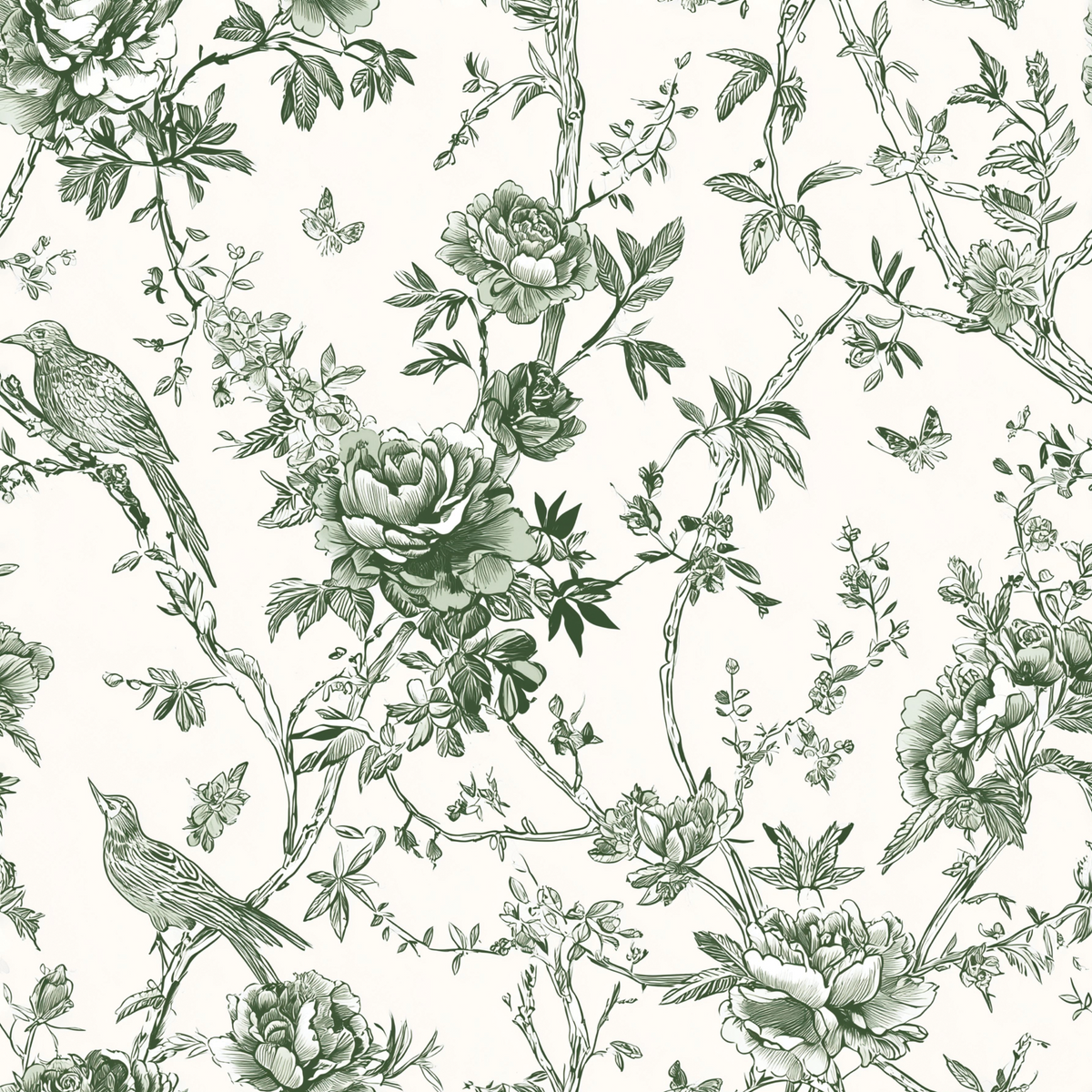 Chinoiserie Garden Birds - Green