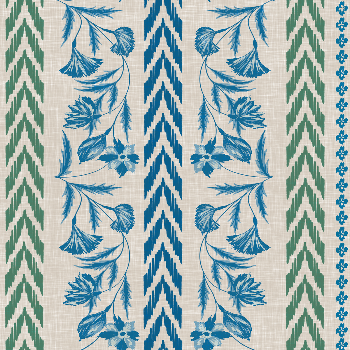 Floral Stripes - Blue/Green