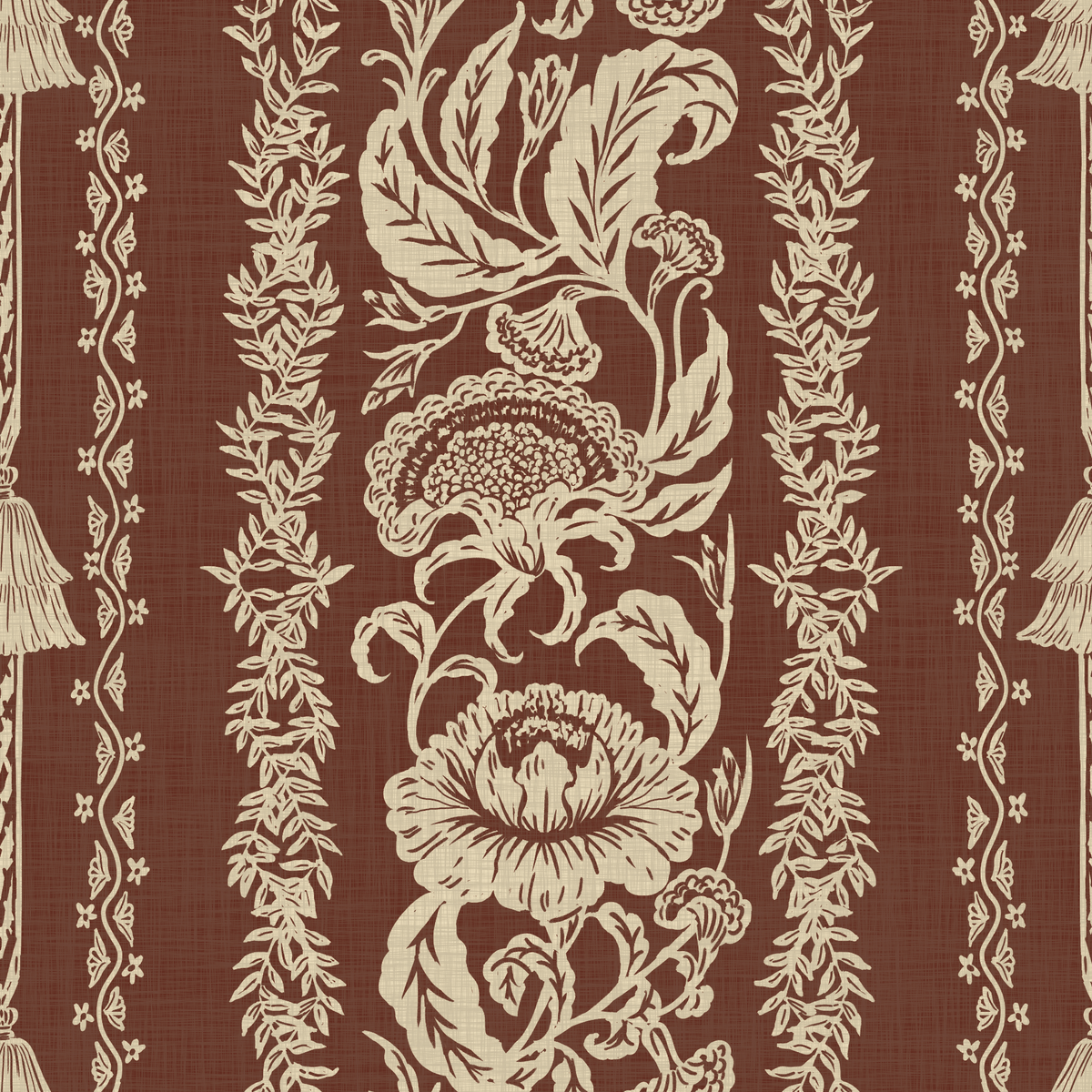 Oriental Floral Stripe - Rust