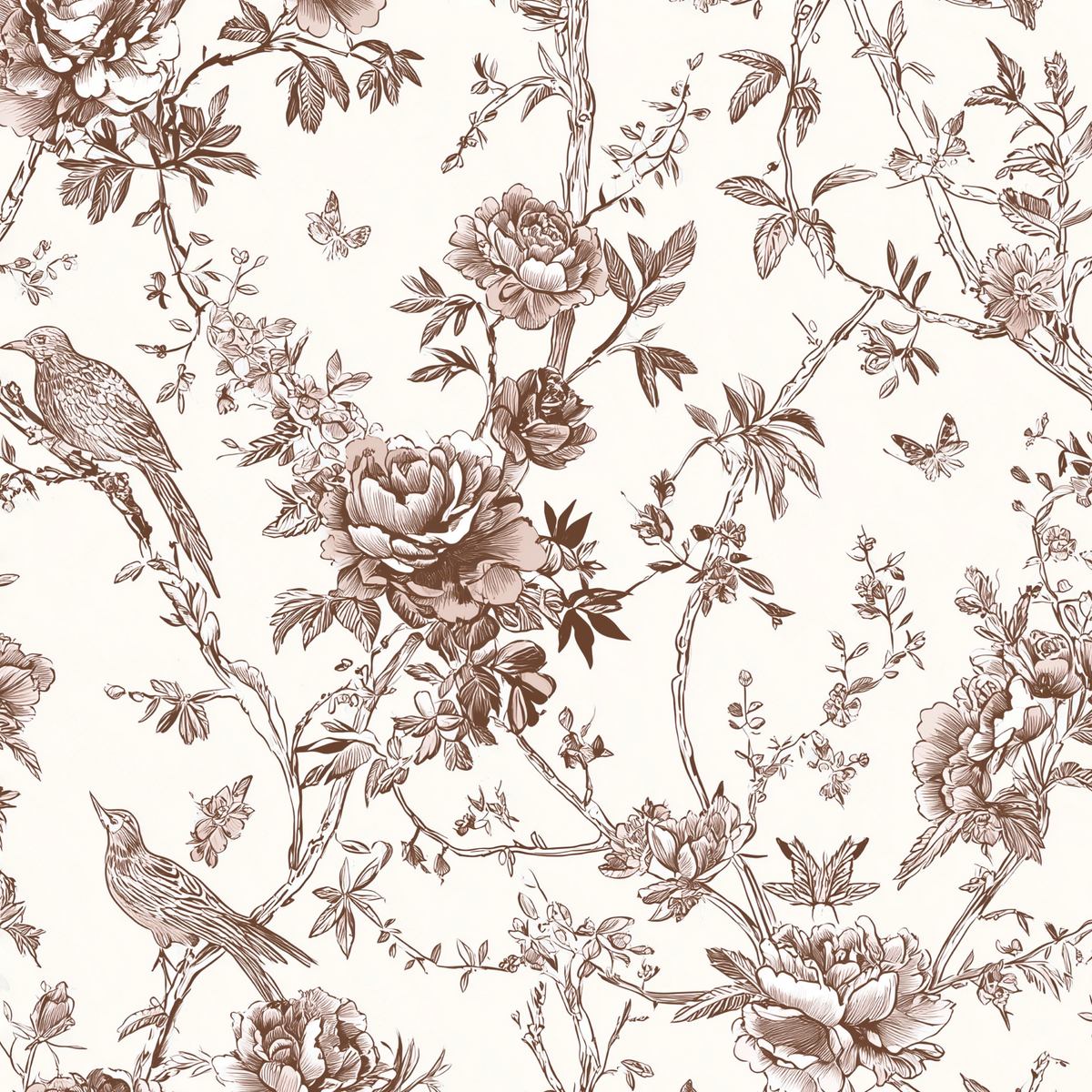 Chinoiserie Garden Birds - Brown