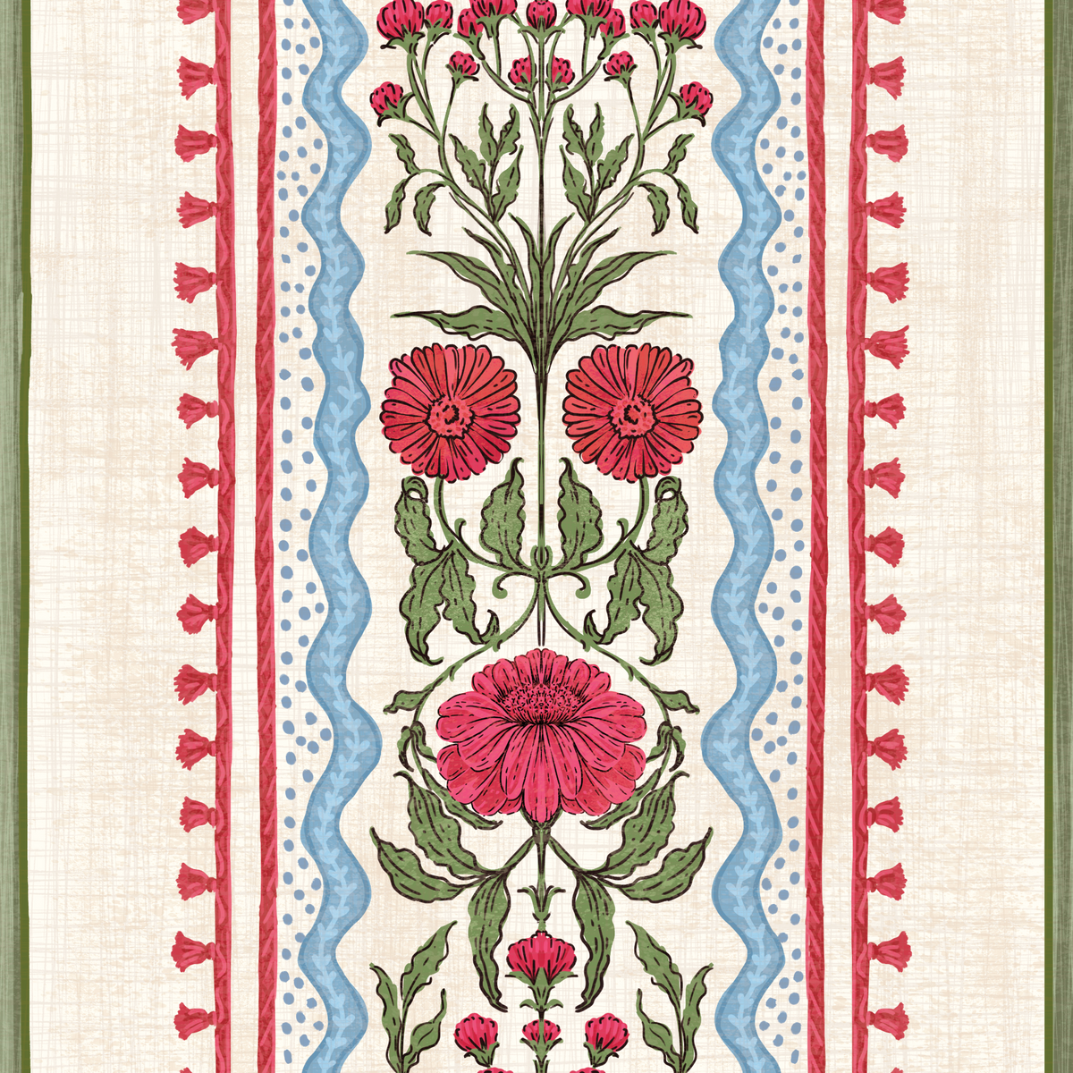 Indian Block Print Floral Stripe