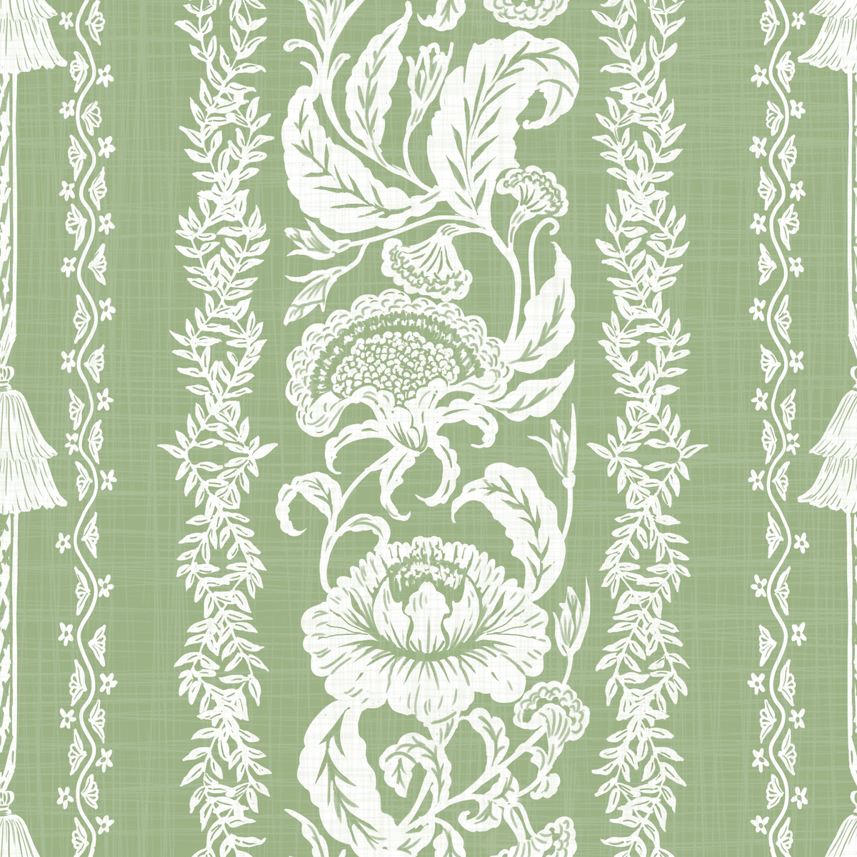 Oriental Floral Stripe - Sage Green
