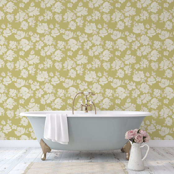 Blush Garden Wallpaper in Yellow Green by Sabina Maria