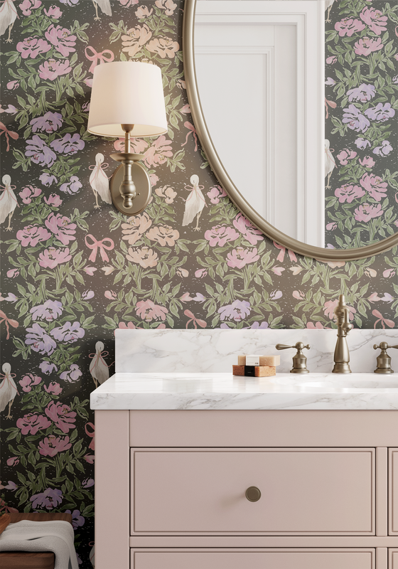 Penelope’s Garden Wallpaper in Black by Sabina Maria