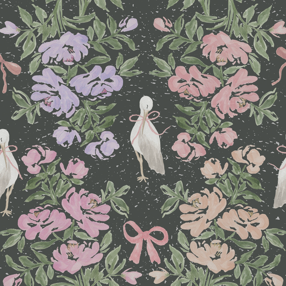 Penelope’s Garden Wallpaper in Black by Sabina Maria