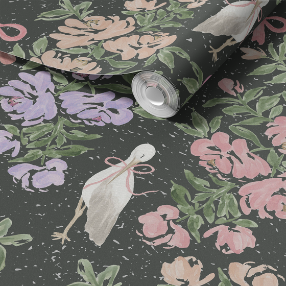 Penelope’s Garden Wallpaper in Black by Sabina Maria