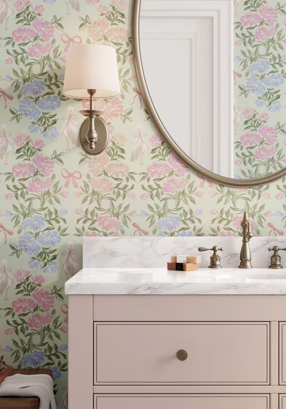 Penelope’s Garden Wallpaper in Green by Sabina Maria