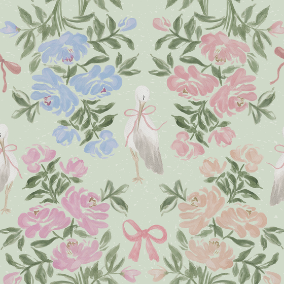 Penelope’s Garden Wallpaper in Green by Sabina Maria