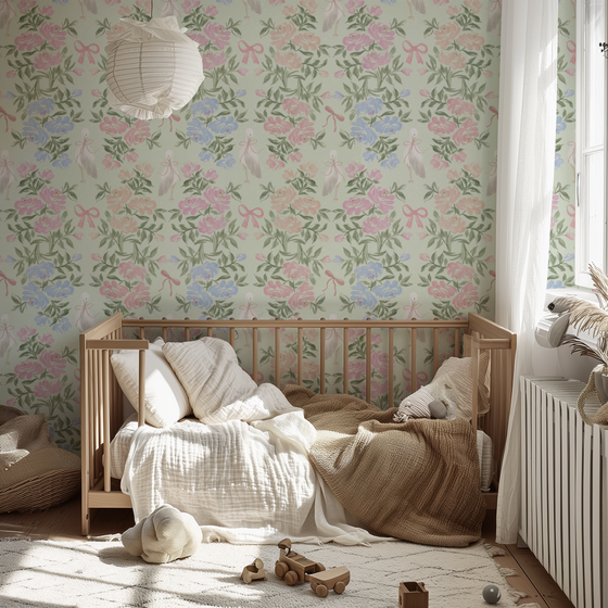 Penelope’s Garden Wallpaper in Green by Sabina Maria