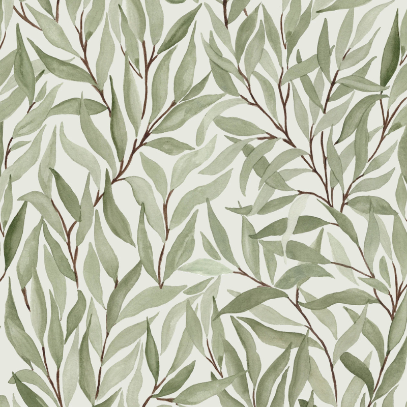 Great Willow Light Green watercolor nursery wallpaper by Sabina Maria