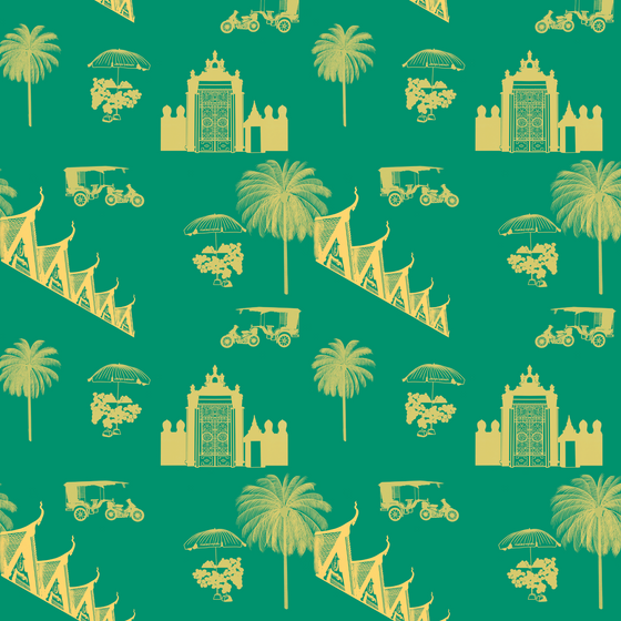 Phnom Penh Wallpaper in Turquoise by Jenna Hang