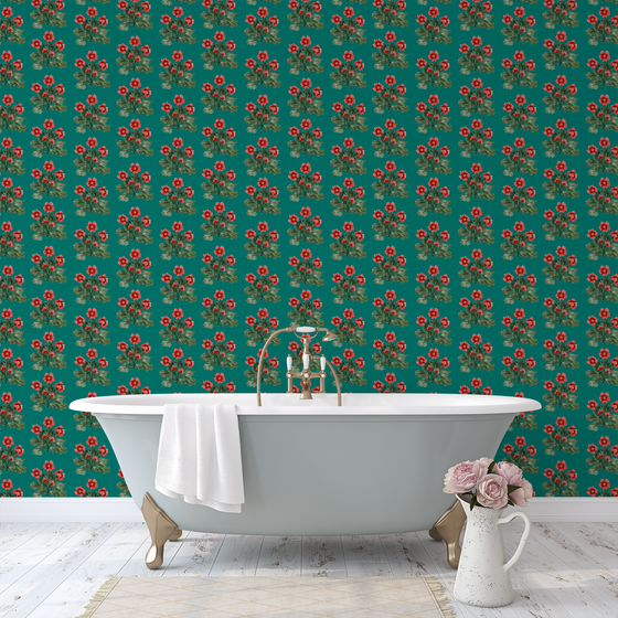 Folk Floral Wallpaper in Green by Sabina Maria