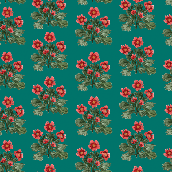 Folk Floral Wallpaper in Green by Sabina Maria