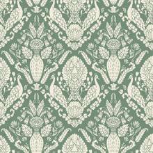  Peacock Damask Wallpaper in Green