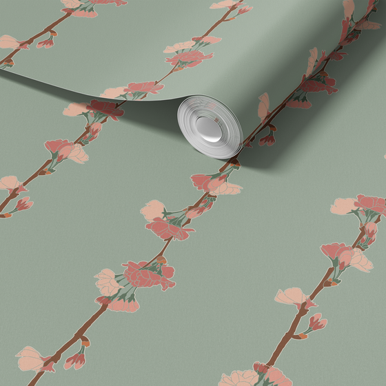 Floral Stripe Wallpaper in Green X Inés Sterlicchio