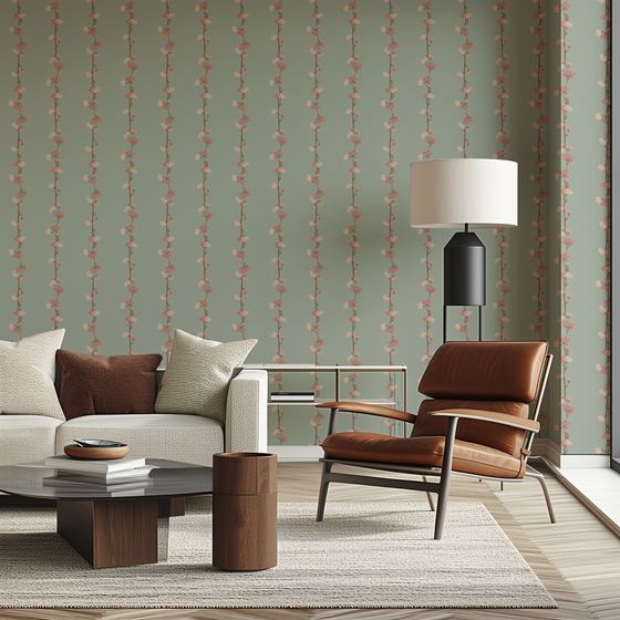 Floral Stripe Wallpaper in Green X Inés Sterlicchio