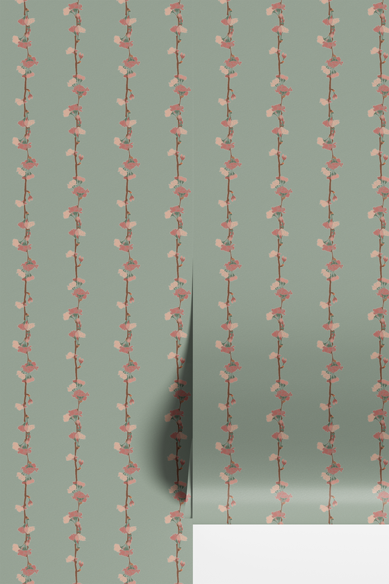 Floral Stripe Wallpaper in Green X Inés Sterlicchio