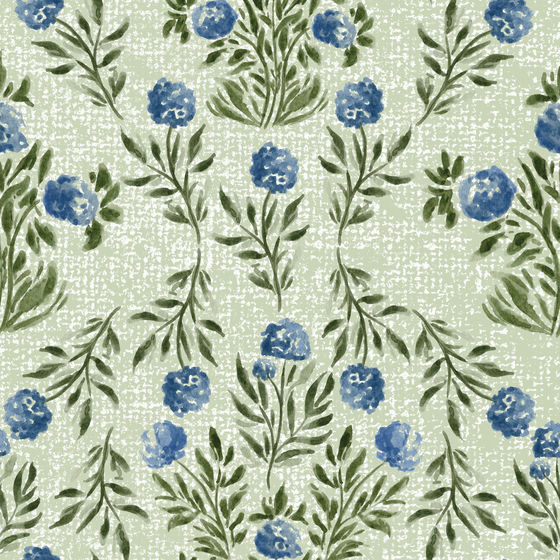 Darling Hydrangeas Wallpaper in Green Linen by Sabina Maria