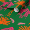 Tropical Huts Wallpaper in Green by Jenna Hang