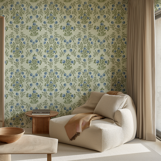 Darling Hydrangeas Wallpaper in Green Linen by Sabina Maria