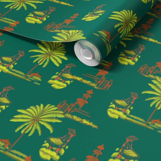 Bali Rice Fields Wallpaper in Teal by Jenna Hang