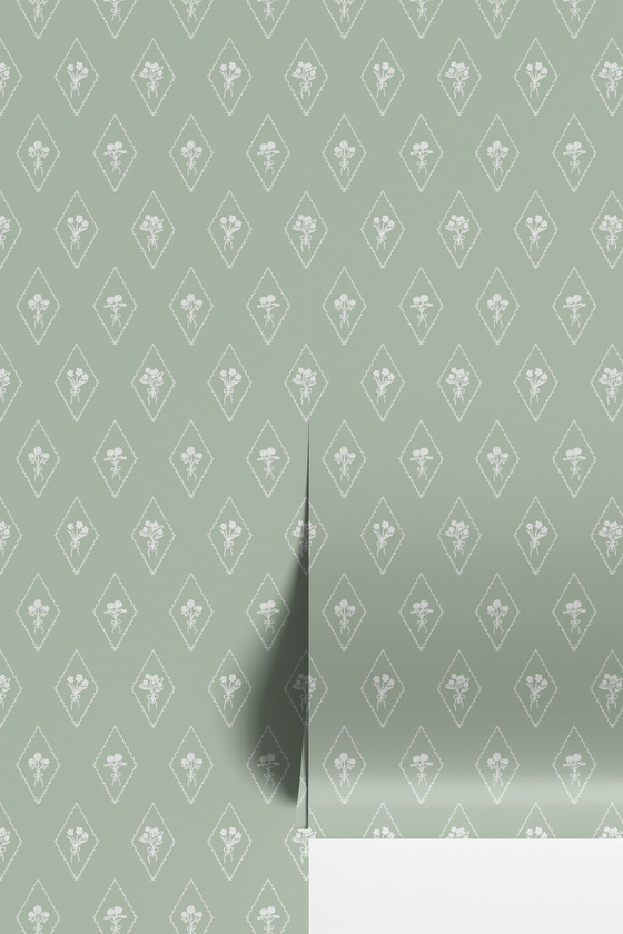 Pemberly Wallpaper in Green X Kate Clay