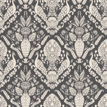  Peacock Damask Wallpaper in Grey X Quirky Paisley Design