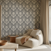 Peacock Damask Wallpaper in Grey