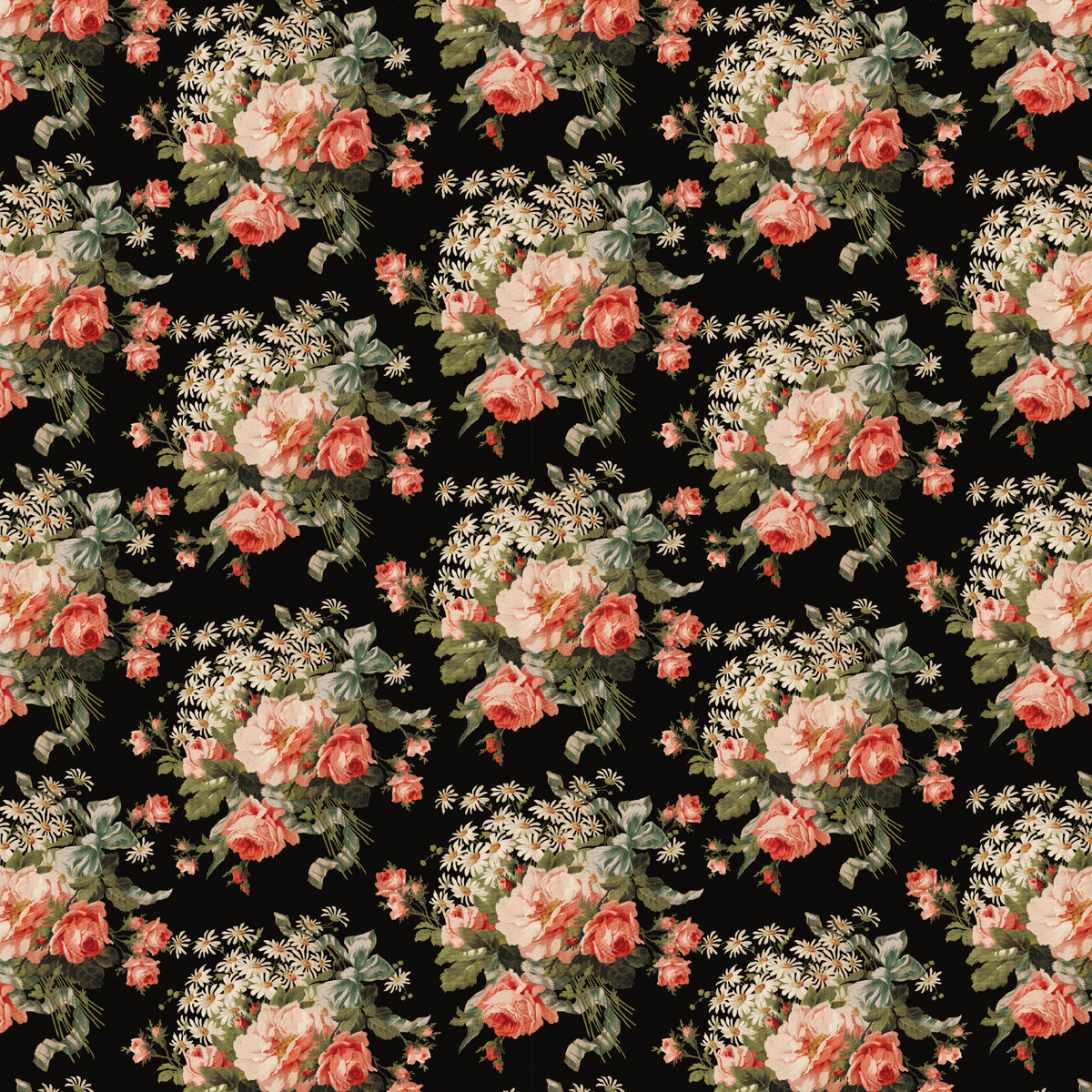 Heritage Roses and Daisies - Black