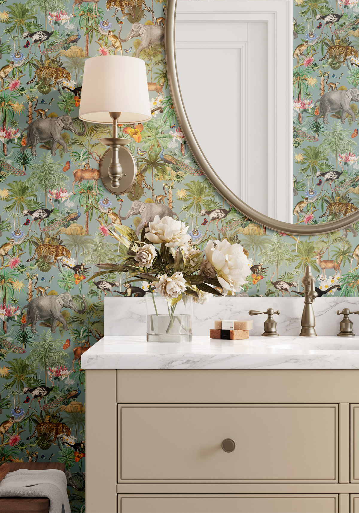 Tropical Jungle Elephants - Blue