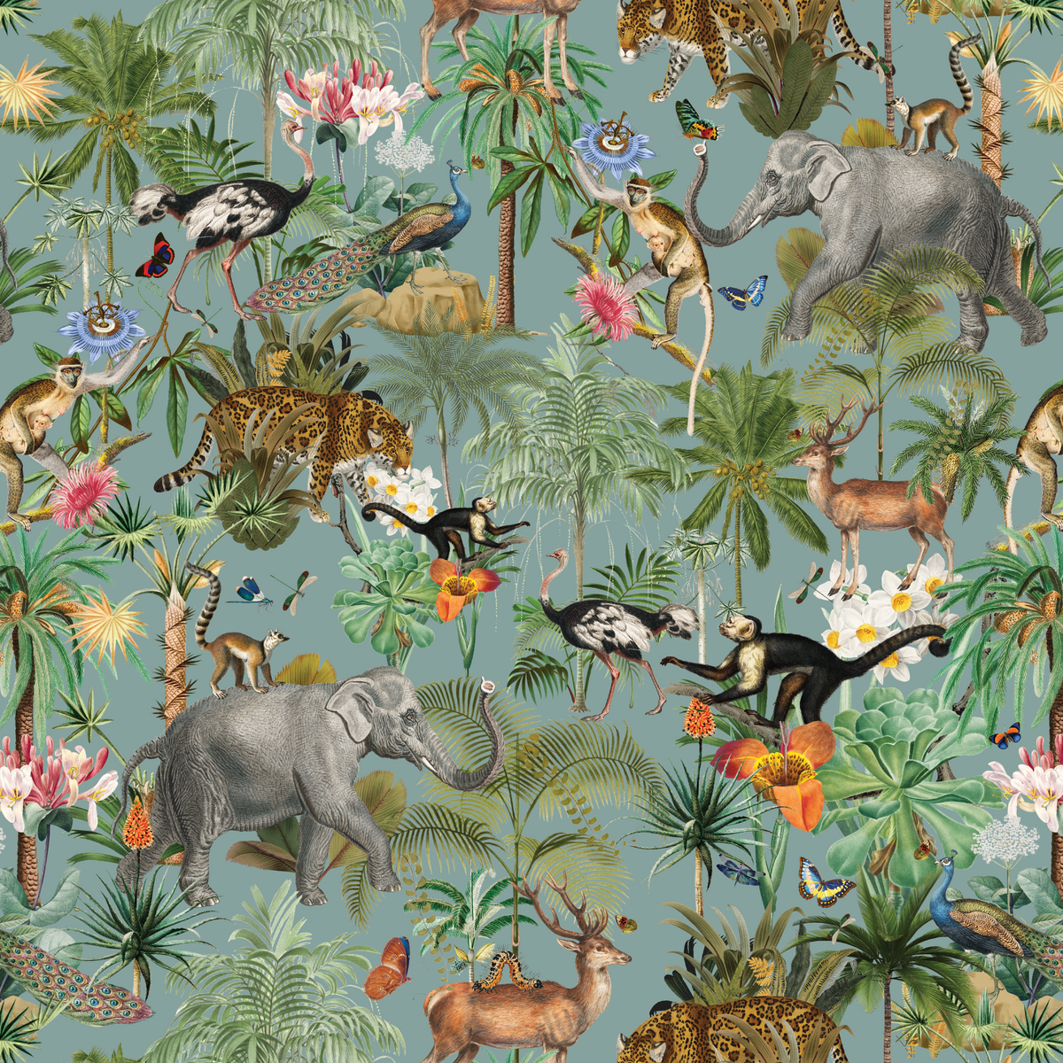 Tropical Jungle Elephants - Blue