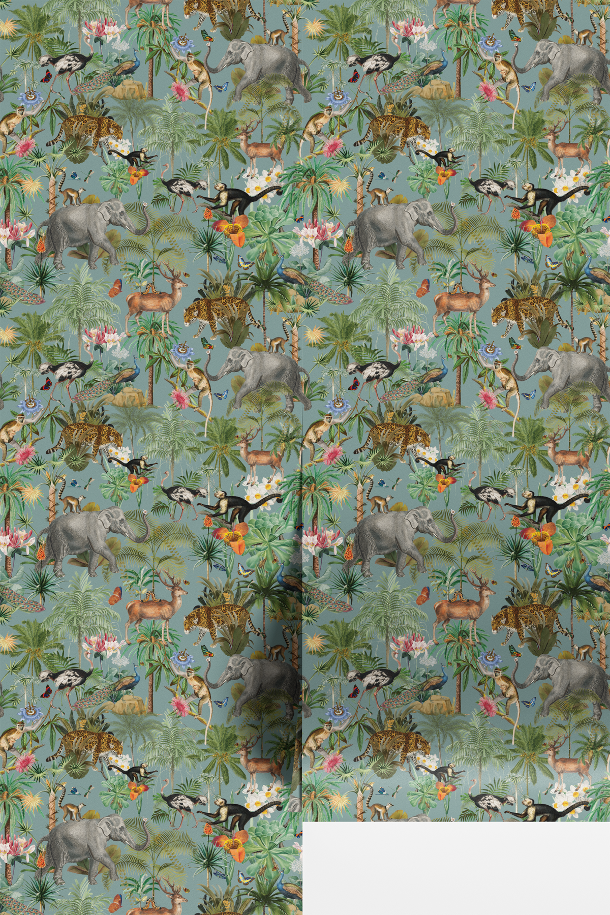 Tropical Jungle Elephants - Blue