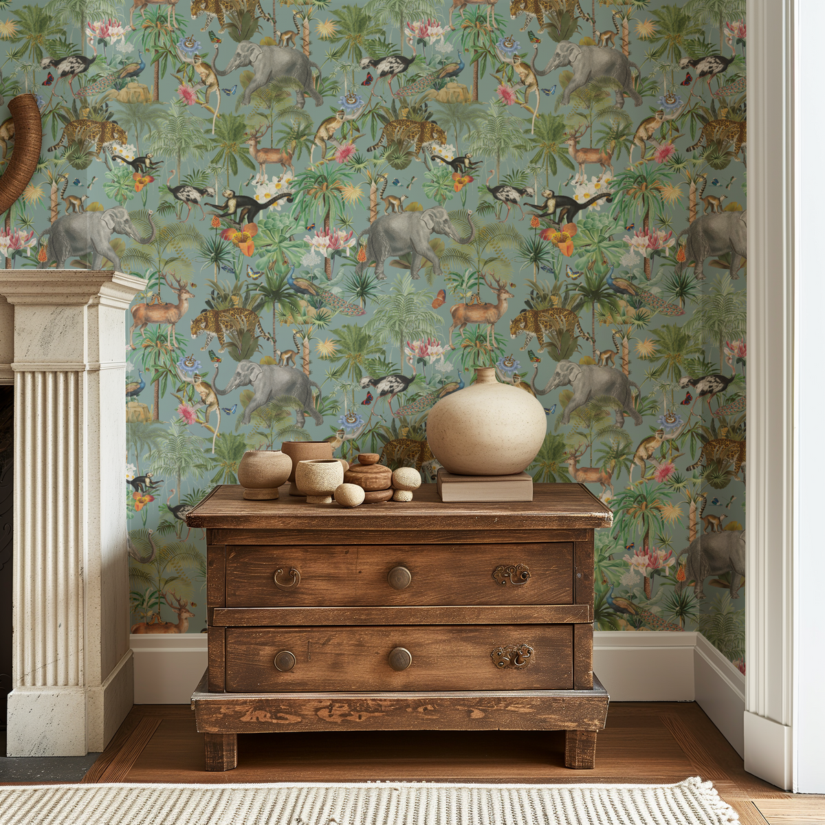 Tropical Jungle Elephants - Blue