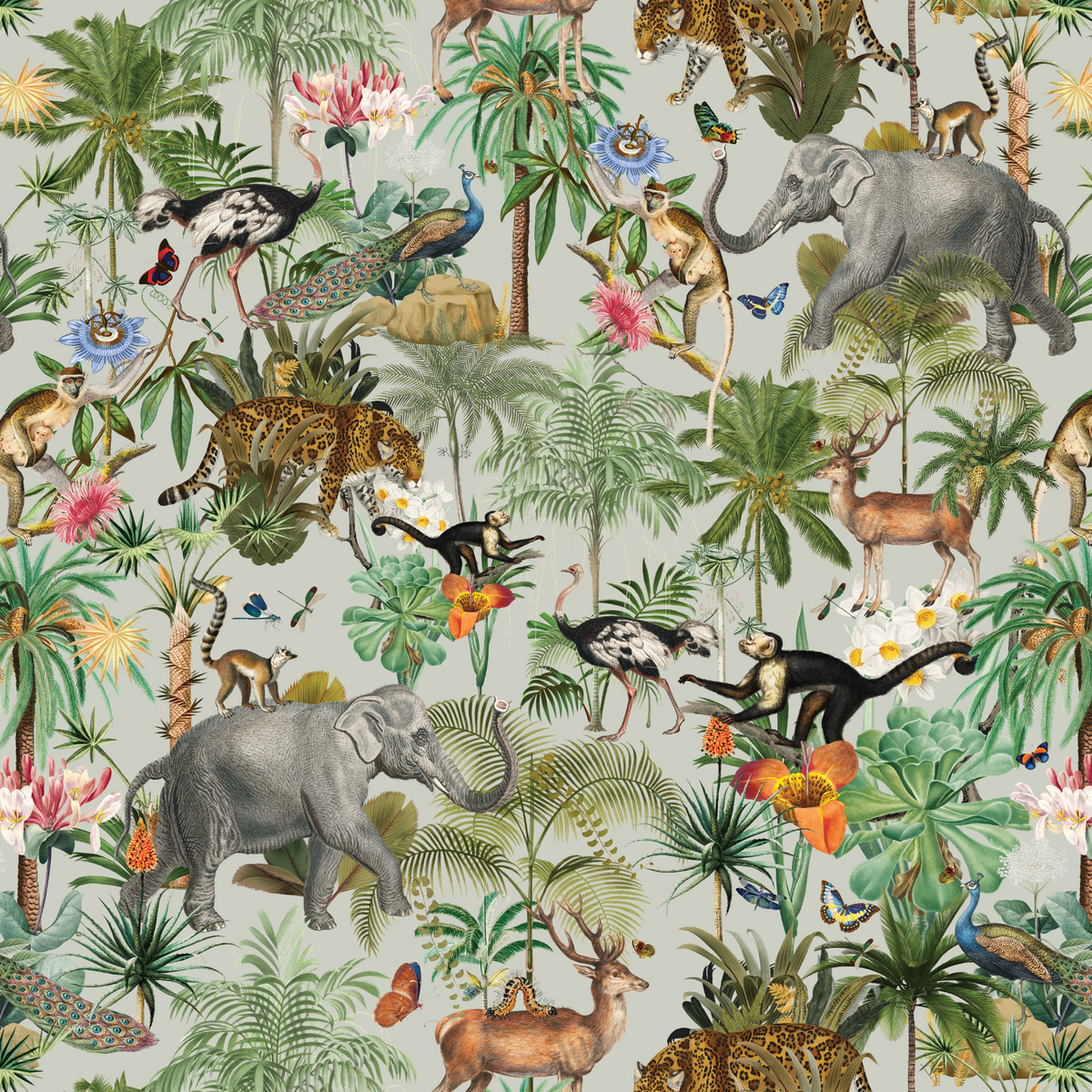 Tropical Jungle Elephants - Grey