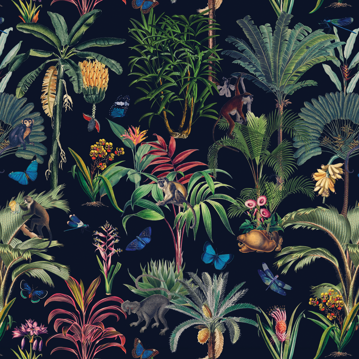 Tropical Jungle Monkeys - Navy