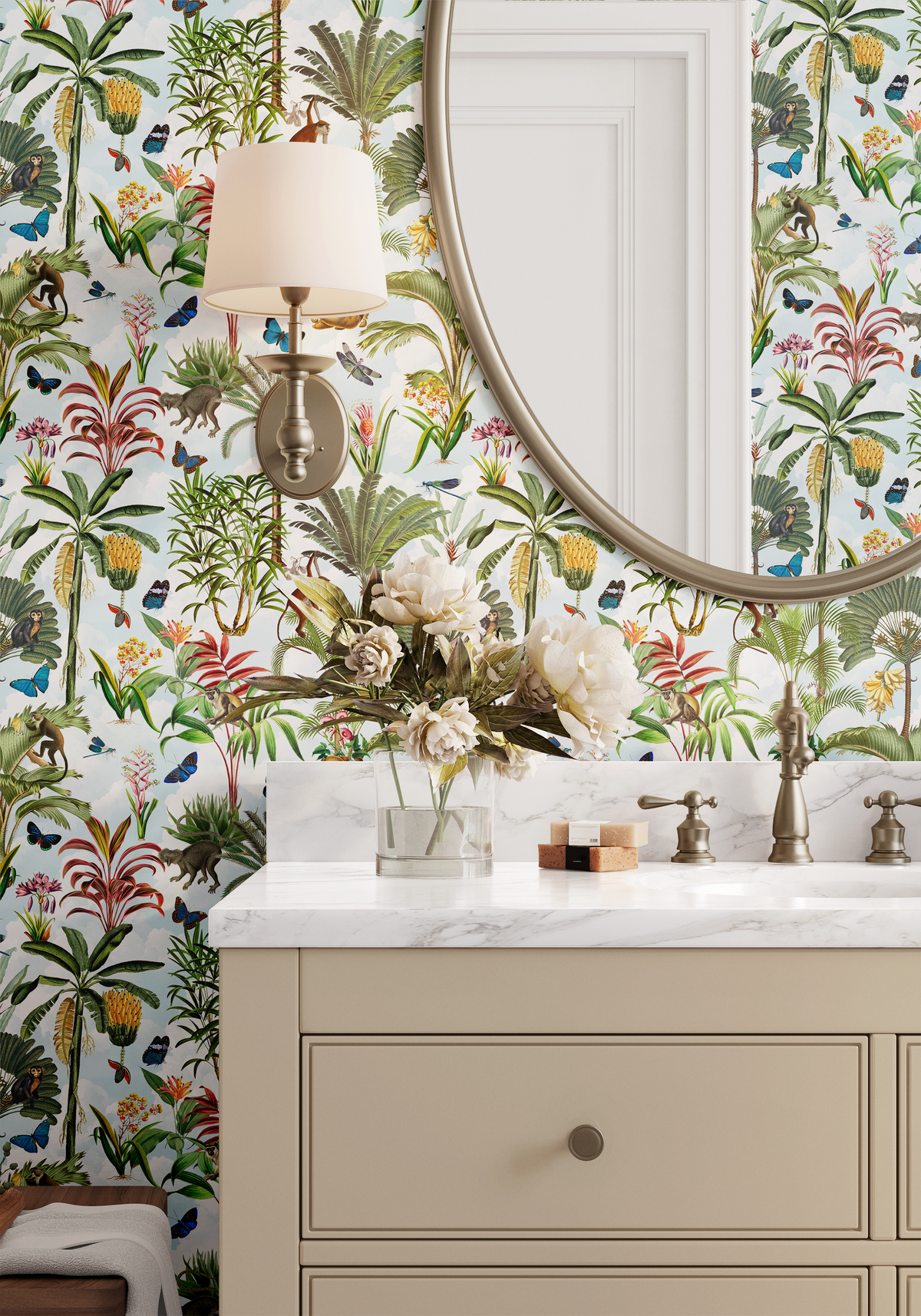 Tropical Jungle Monkeys - Sky Blue