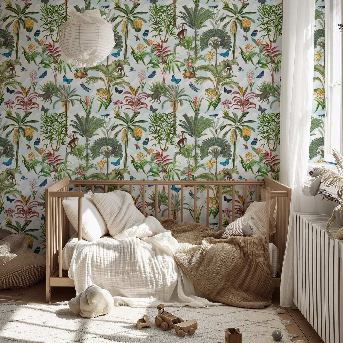 Tropical Jungle Monkeys - Sky Blue