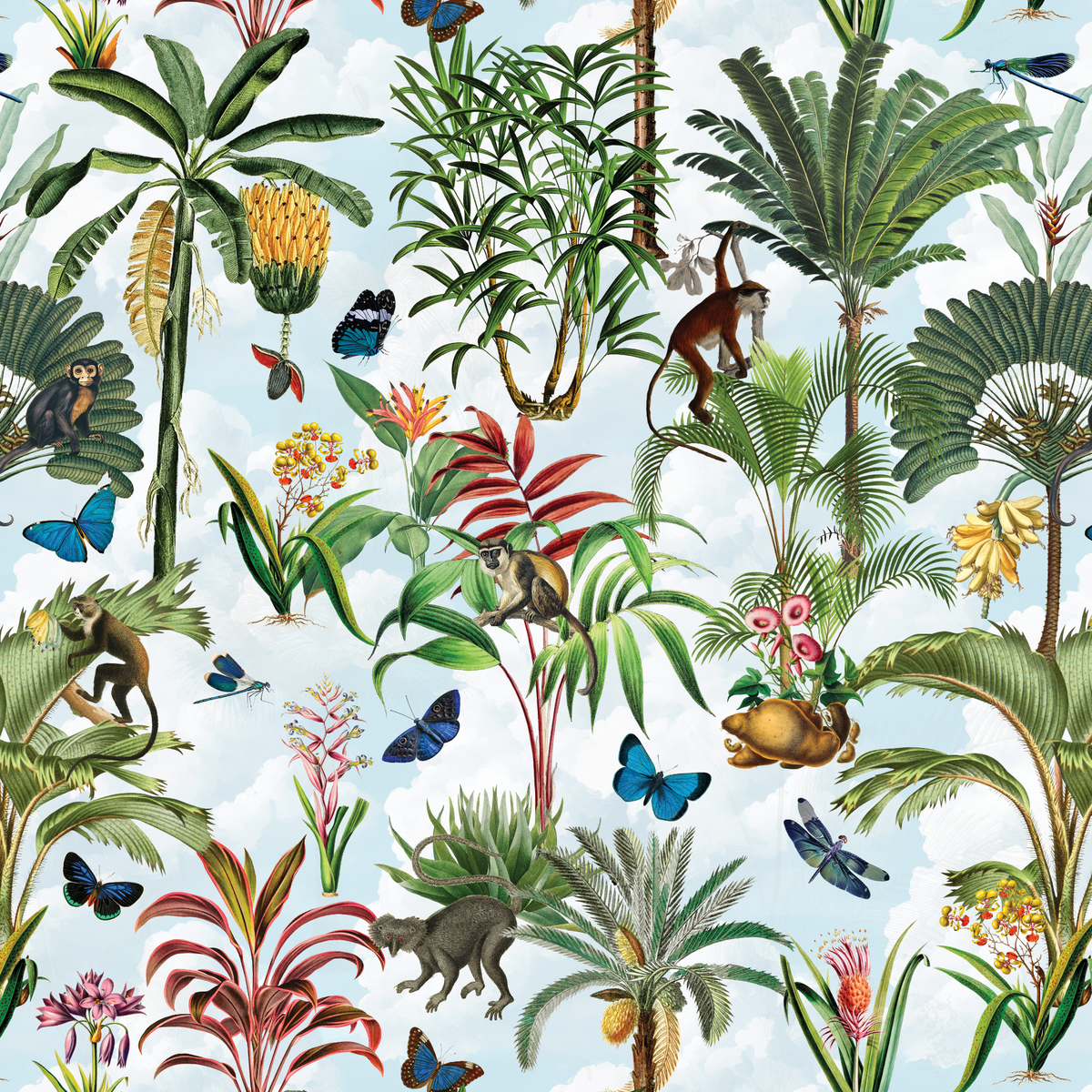 Tropical Jungle Monkeys - Sky Blue