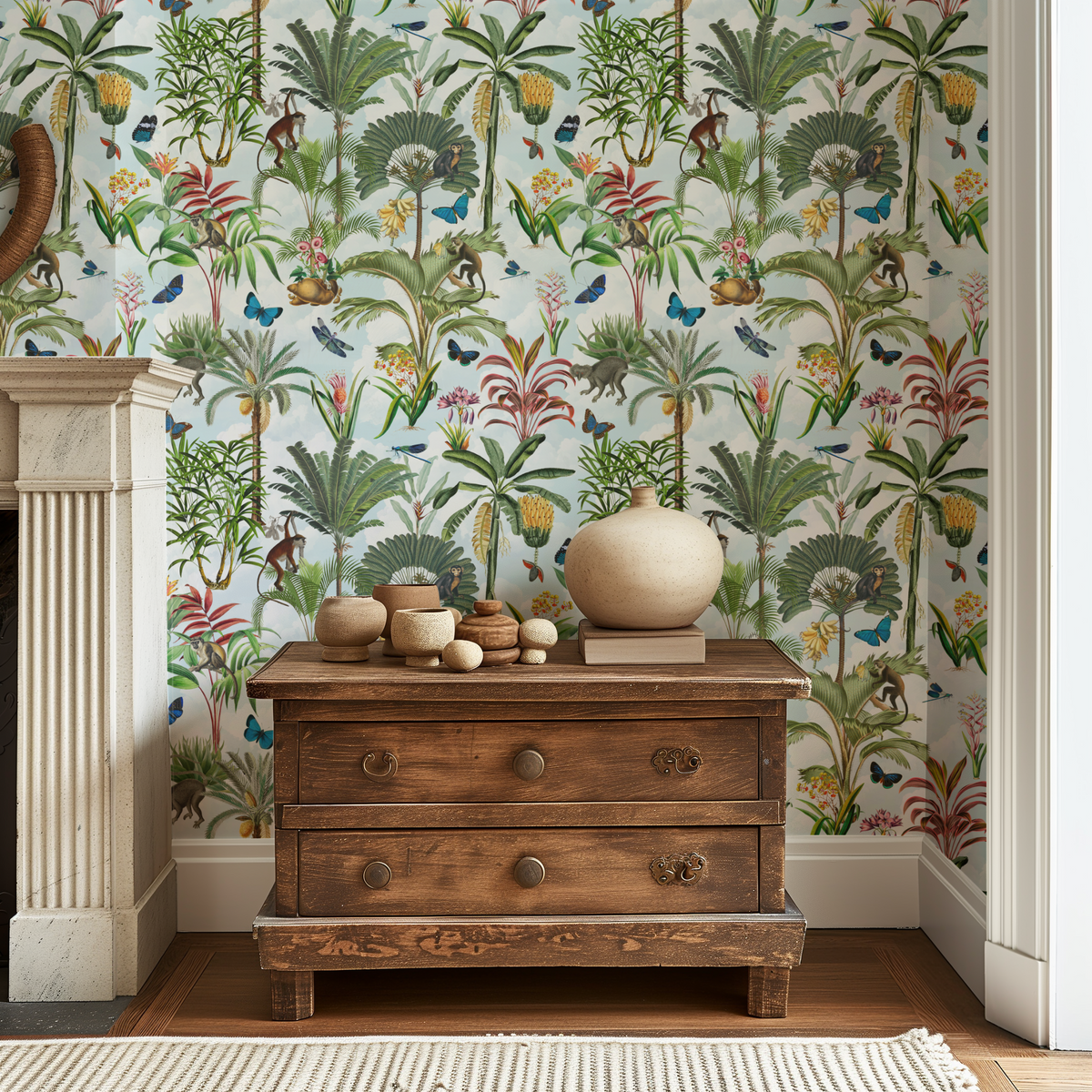 Tropical Jungle Monkeys - Sky Blue