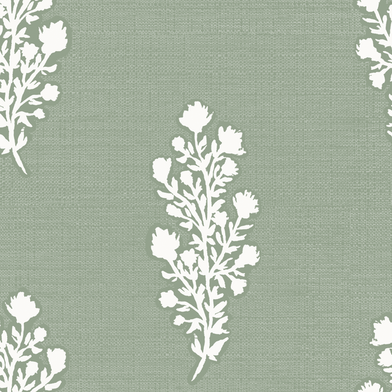 Julieta Floral Wallpaper in Green Linen by Sabina Maria